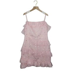 Lovers + Friends Pink Ruffle Dress Size Medium Silver Hearts